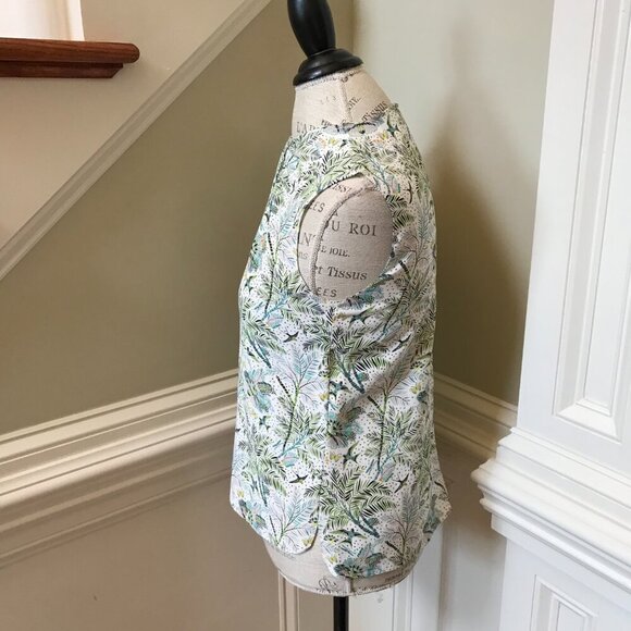 Charlotte Brody Blouse Top Shirt Womens XS Green White Silk Floral Crew Neck - Picture 7 of 10